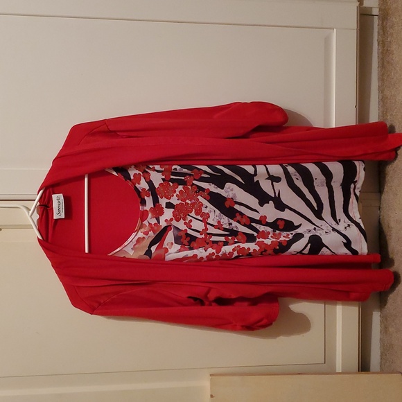 Serengeti 2X Cardigan Top With Built In Shirt Red Zebra Print Bling - Picture 2 of 12